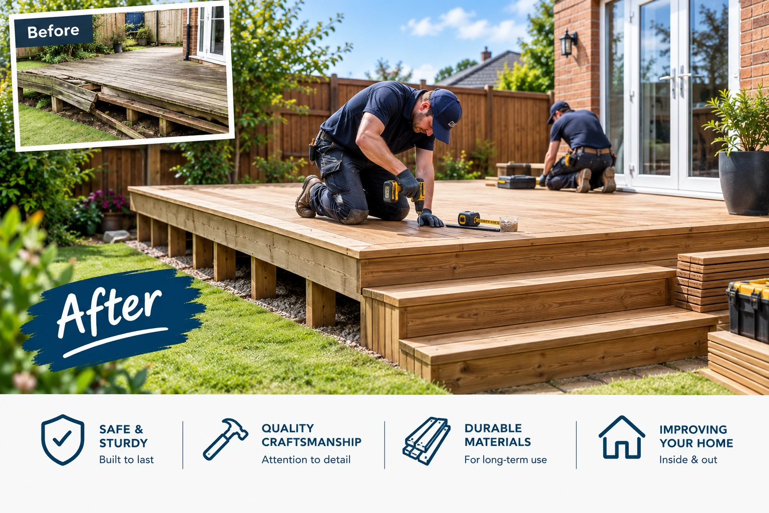 Garden deck rebuild before and after