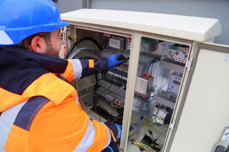 Electrician working on a consumer unit